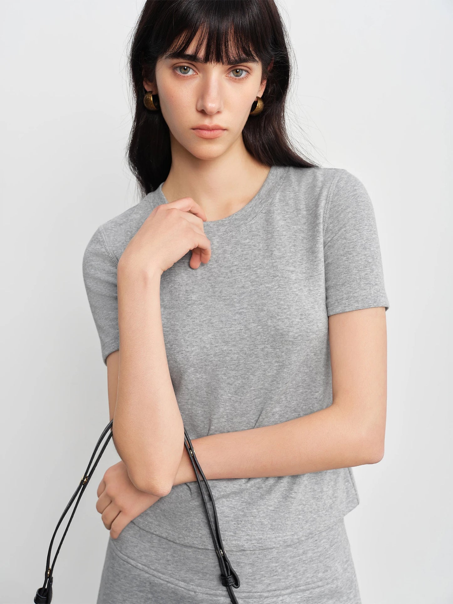Mocha Waist Cinched Crew Neck Tee