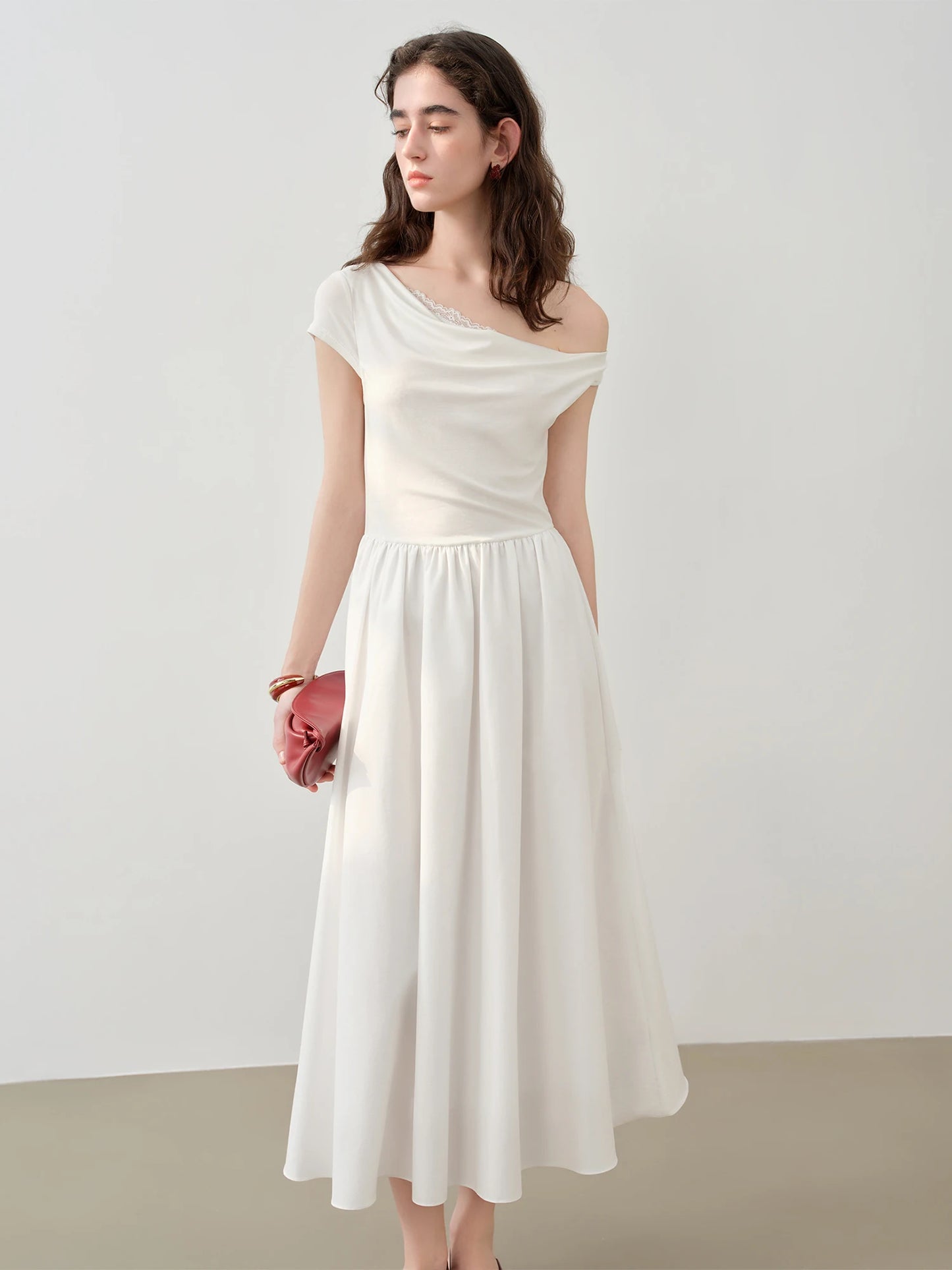 White Draped Off Shoulder Dress