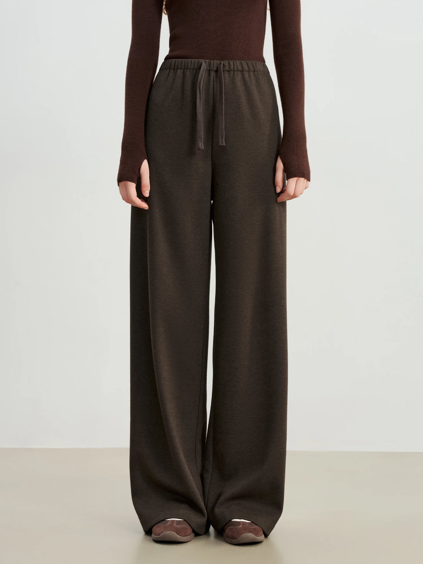 Black Wool Blend Wide Leg Pants