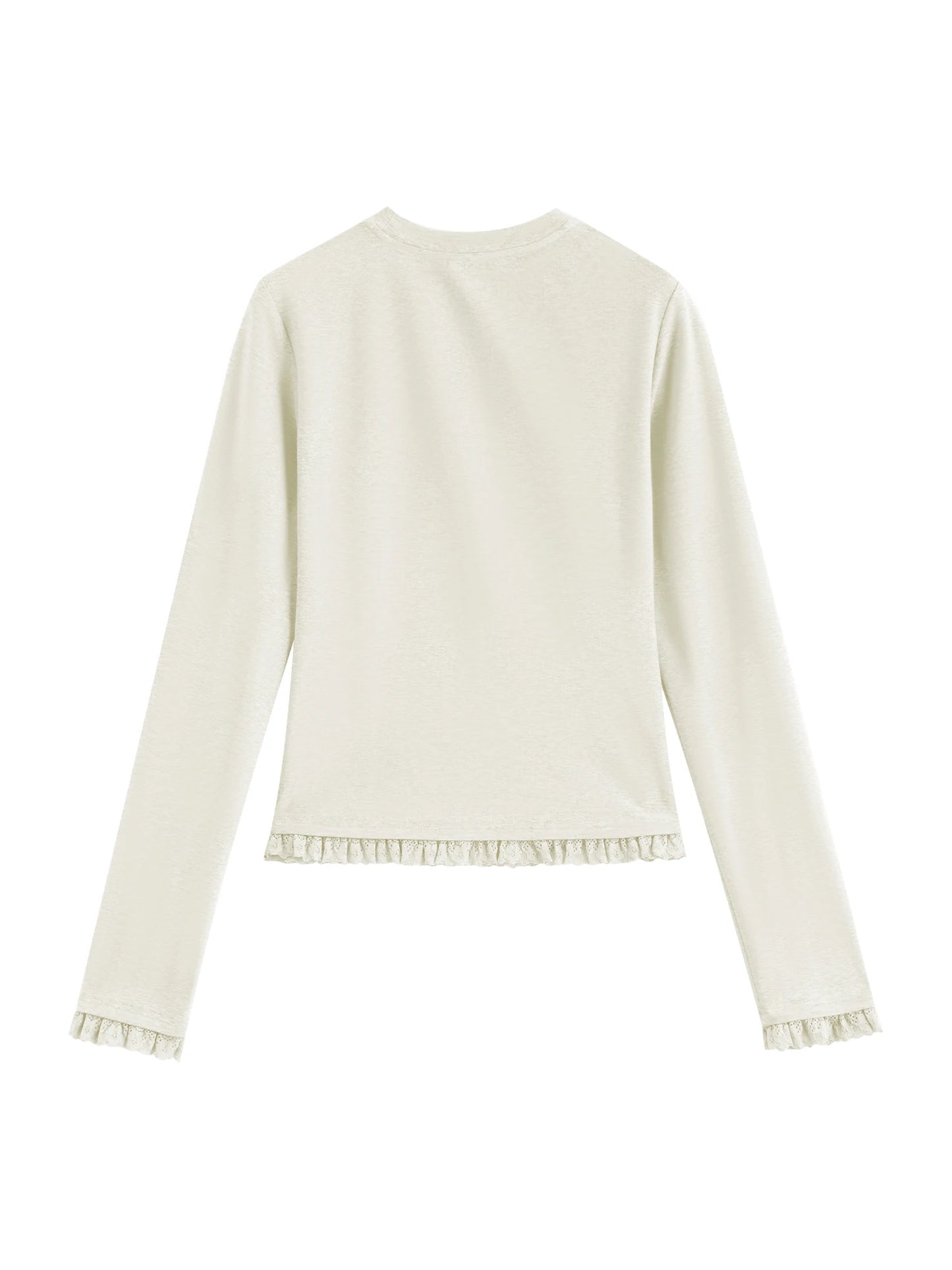 Ivory Lace Trim Long Sleeve Top