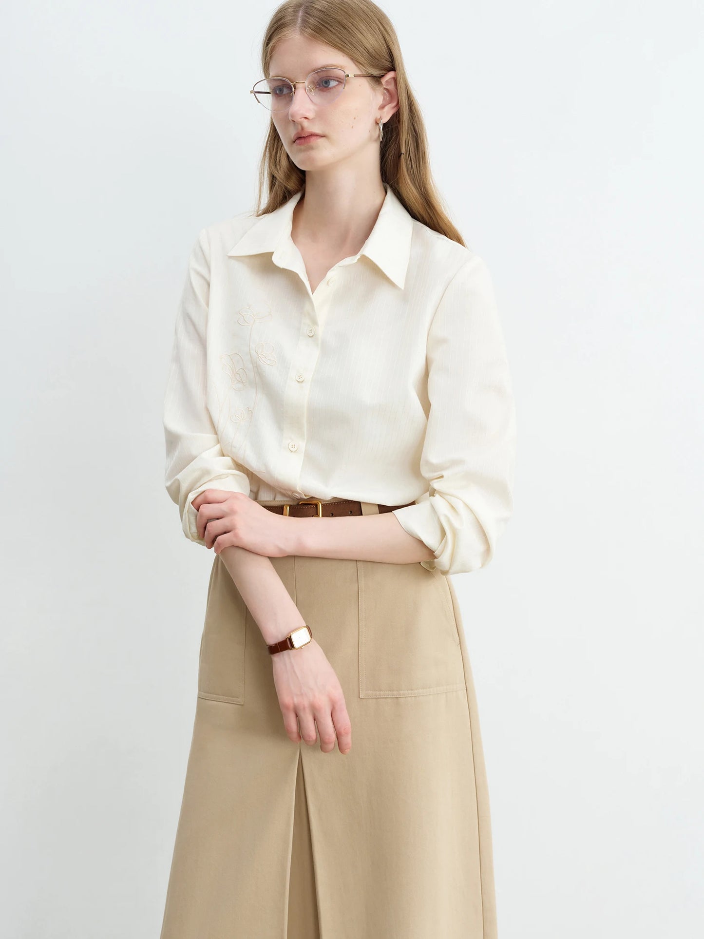 Light Blue Floral Embroidered Shirt