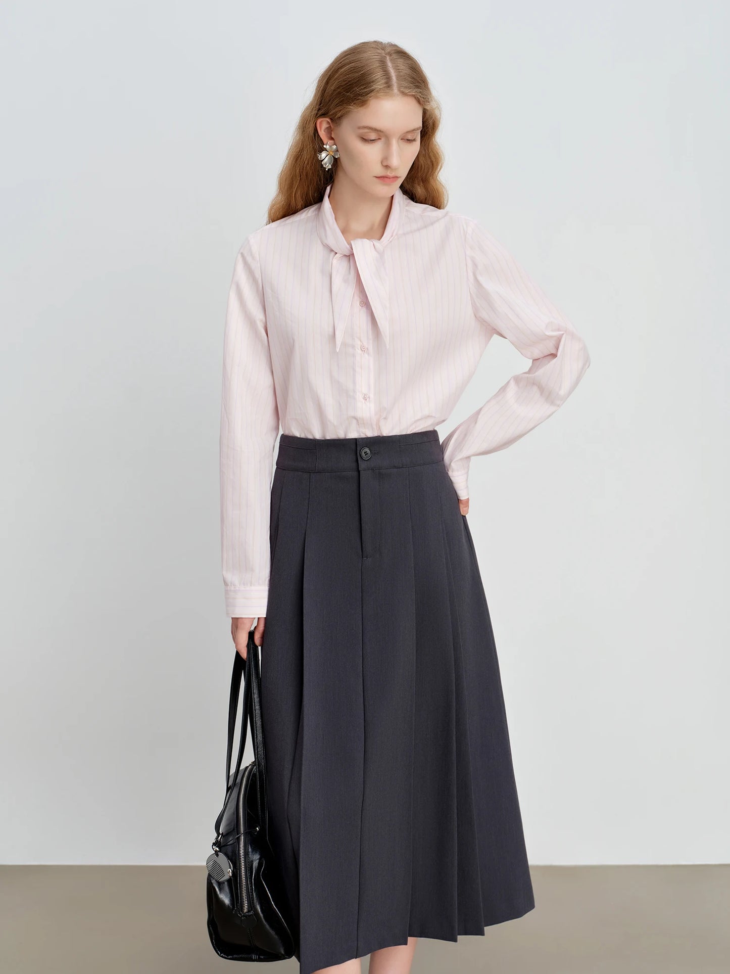 Pink Striped Tie Neck Shirt
