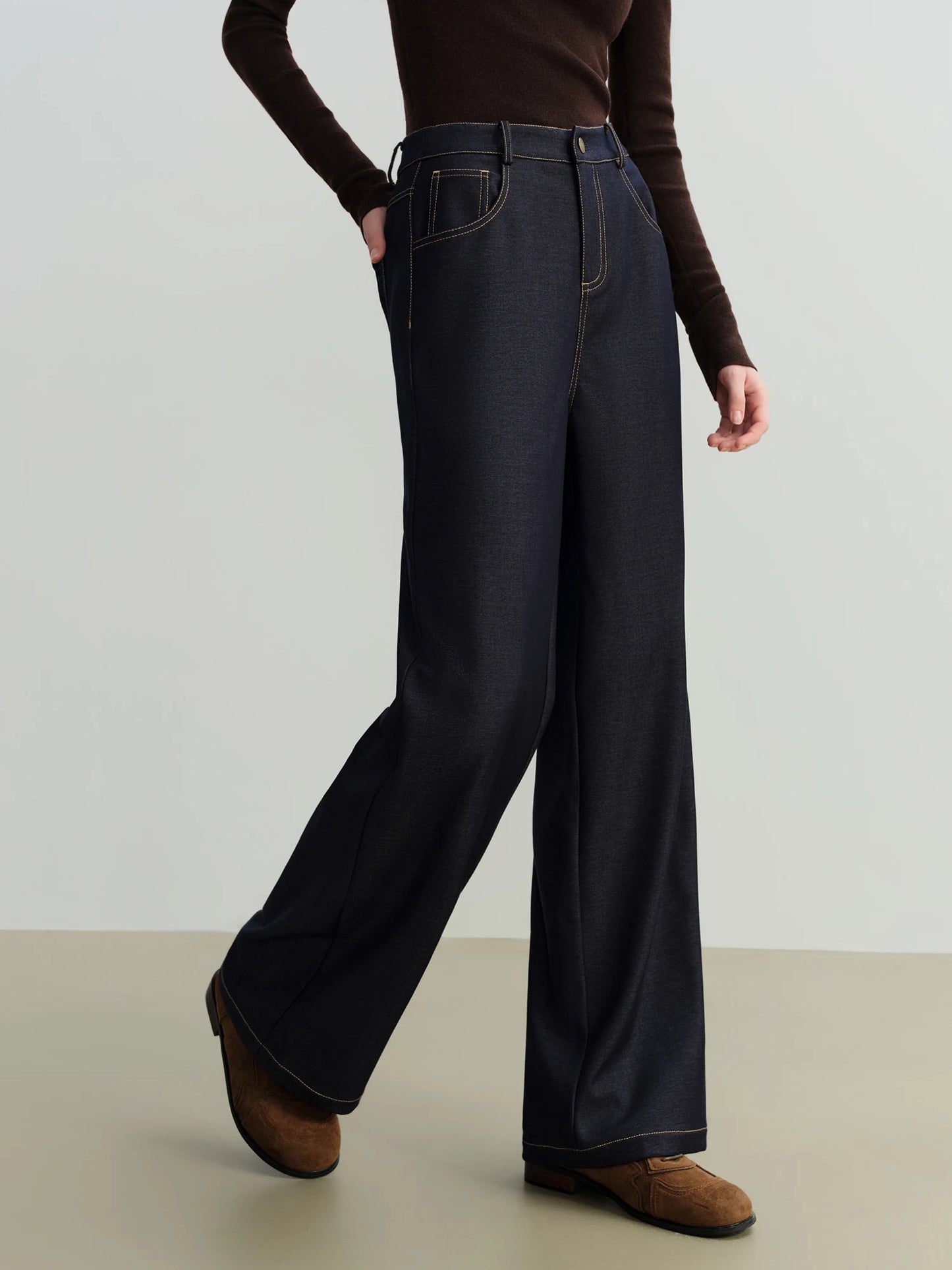 Dark Denim Straight Wide Pants