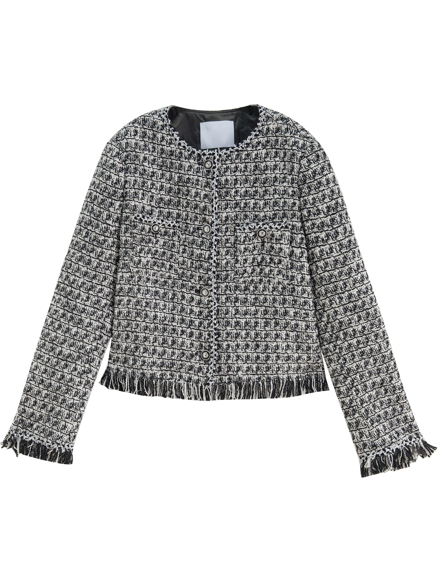 Black White Fringe Tweed Jacket