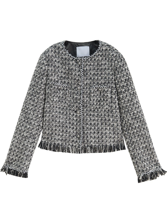 Black White Fringe Tweed Jacket