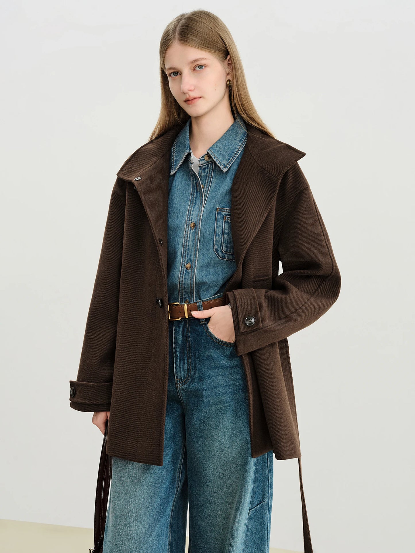 Brown Toggle Belted Coat