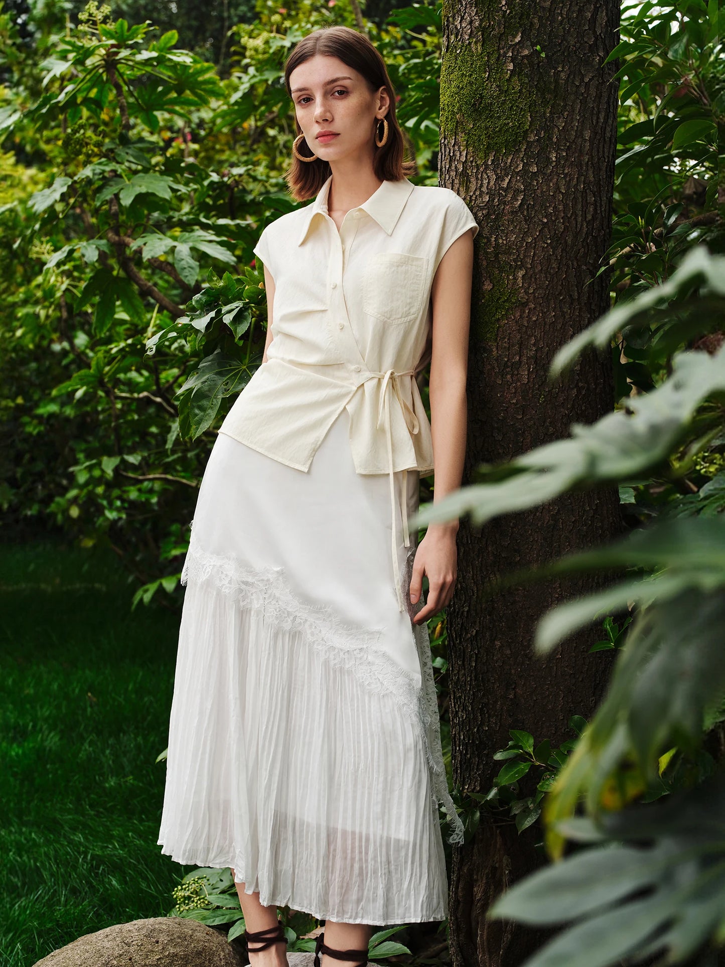 Ivory Tie Waist Sleeveless Shirt
