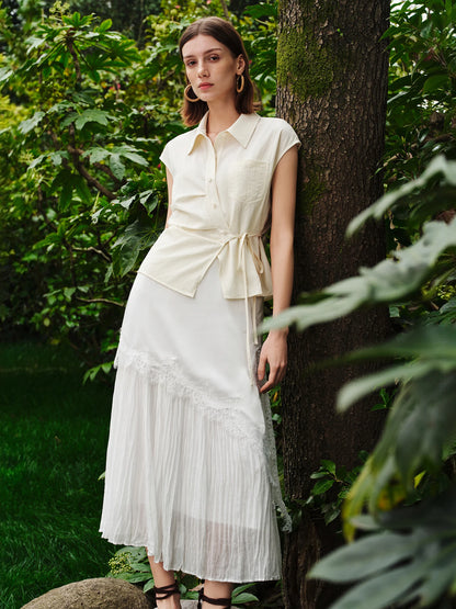 Ivory Tie Waist Sleeveless Shirt