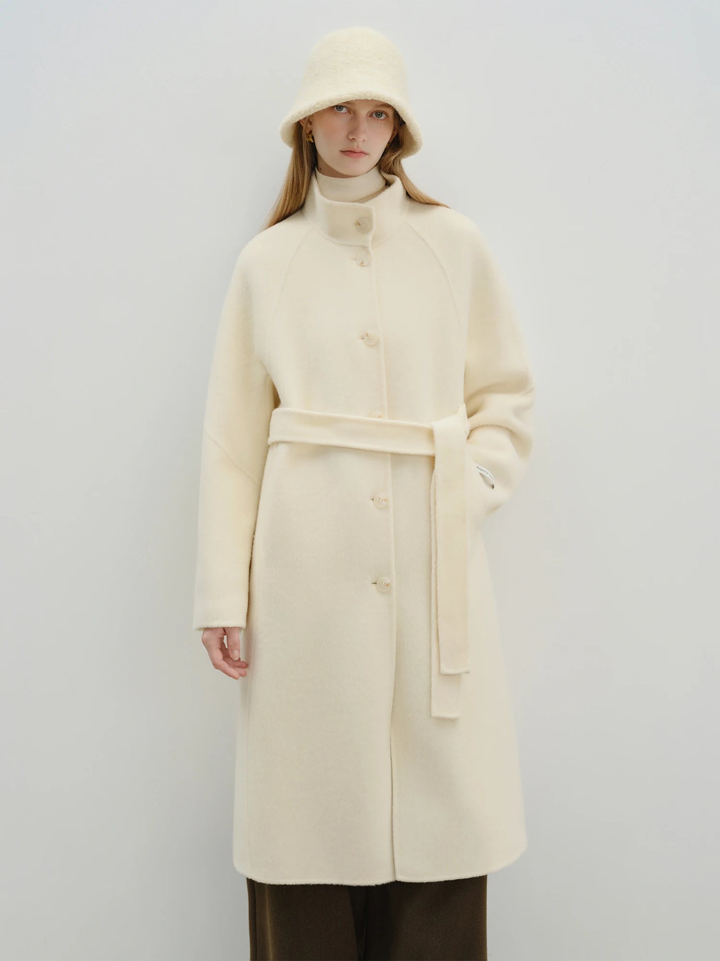 White Belted Wool Coat
