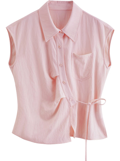 Ivory Tie Waist Sleeveless Shirt