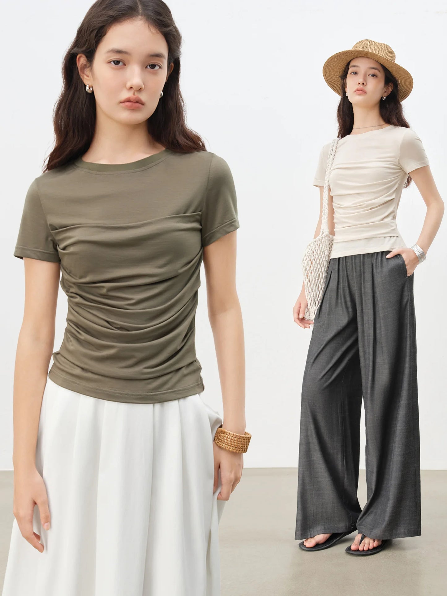 Olive Draped Short Sleeve Top