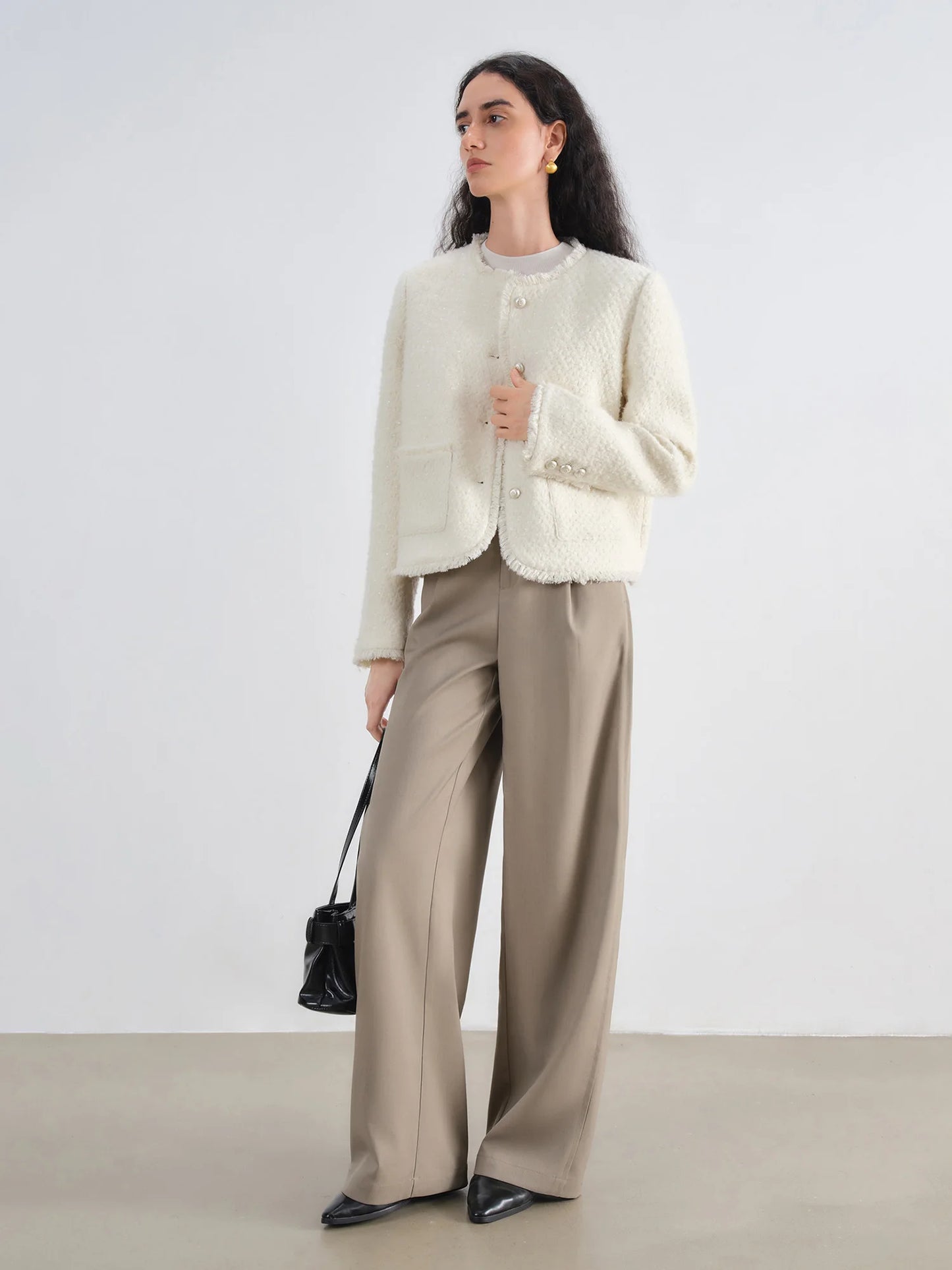 Khaki Double Seam Wide Leg Pants