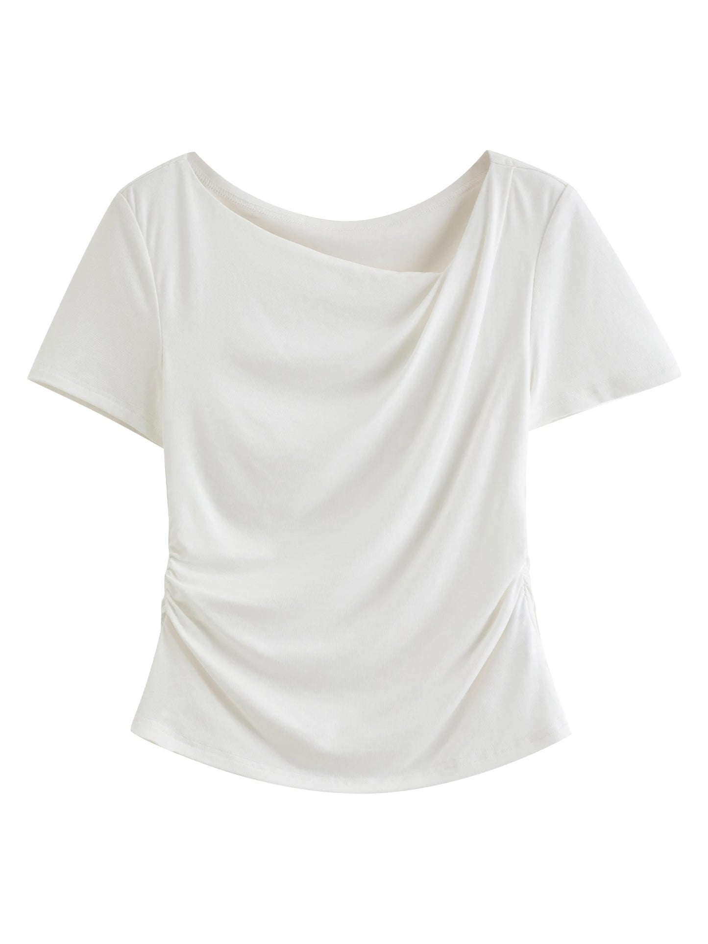 Gray Ruched Asymmetric Short Sleeve Top