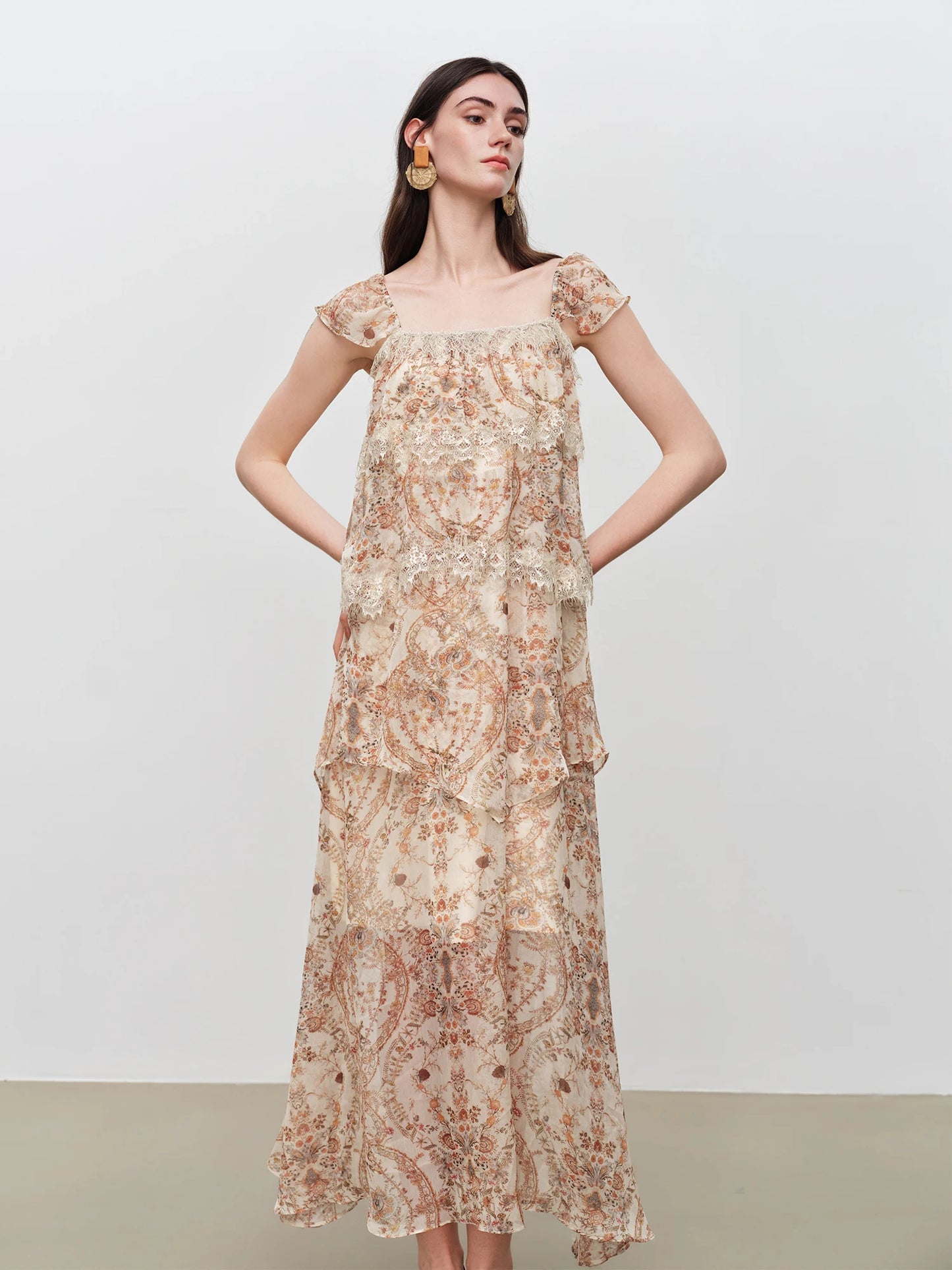 Floral Ruffle Strap Midi Dress