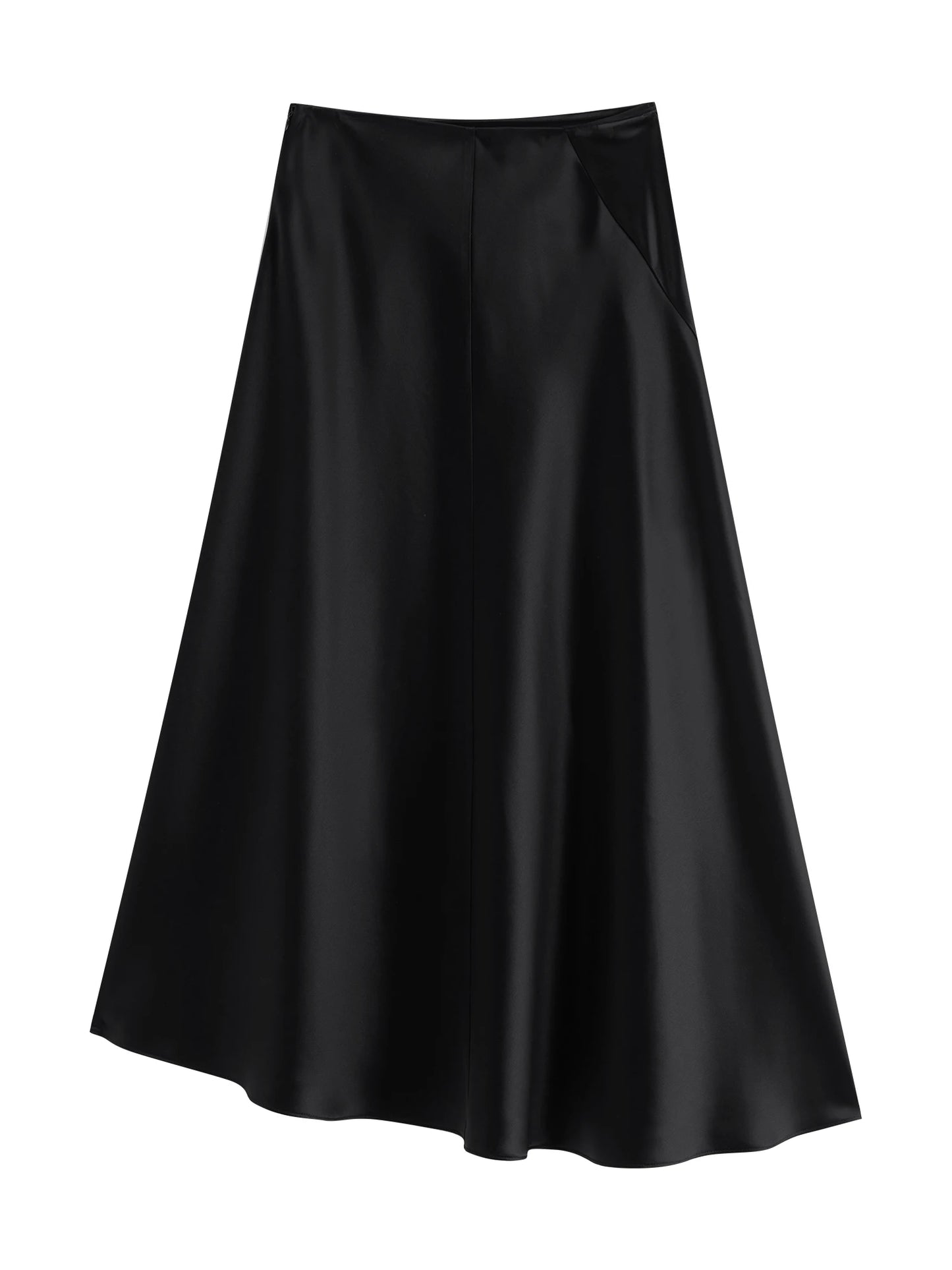 Satin Asymmetric A-Line Midi Skirt