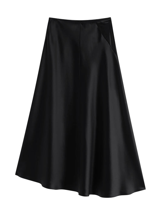 Satin Asymmetric A-Line Midi Skirt