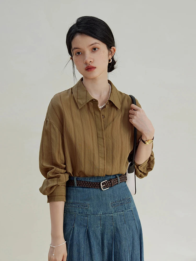 Peach Striped Button Shirt