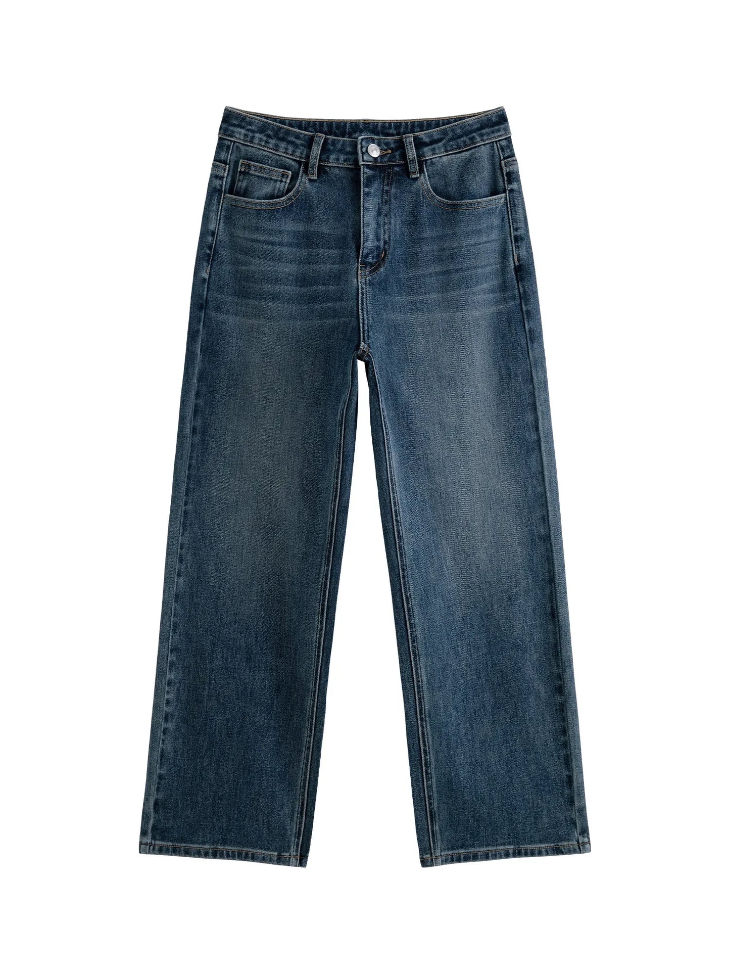 Blue Cropped Straight Jeans