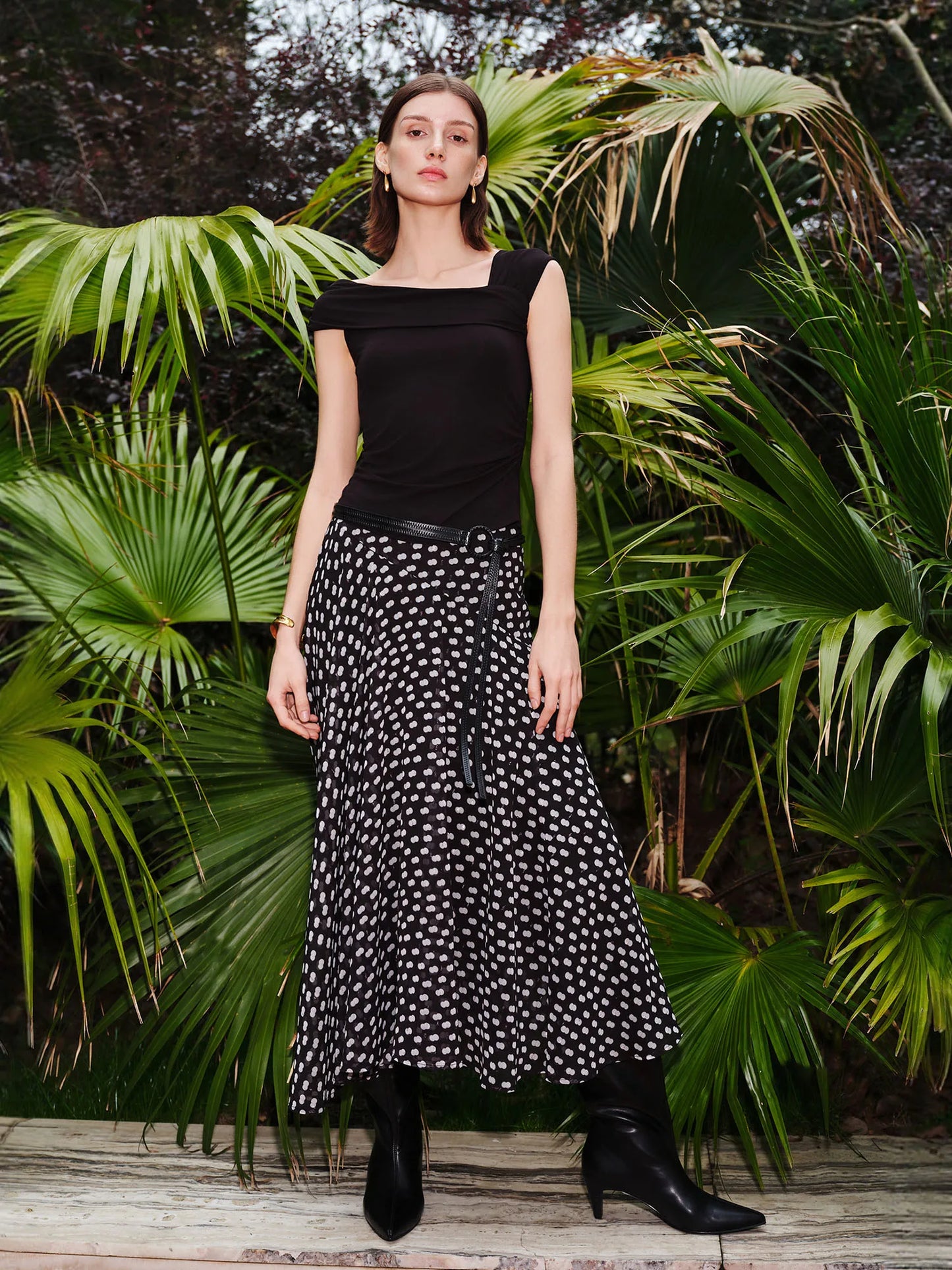 Black Polka Dot Chiffon Skirt