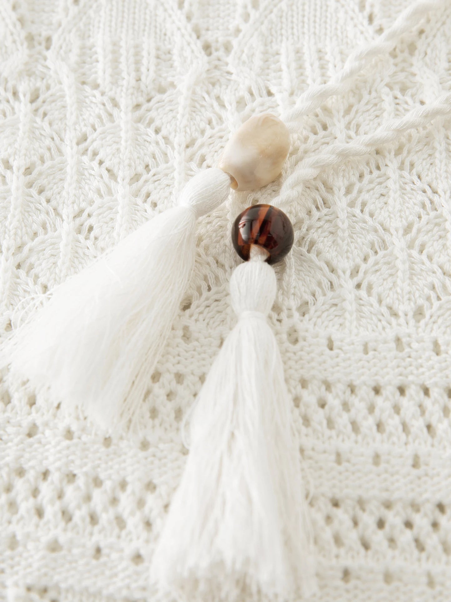 Ivory Pointelle Tie Front Cardigan