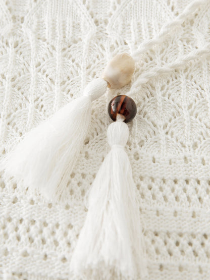Ivory Pointelle Tie Front Cardigan