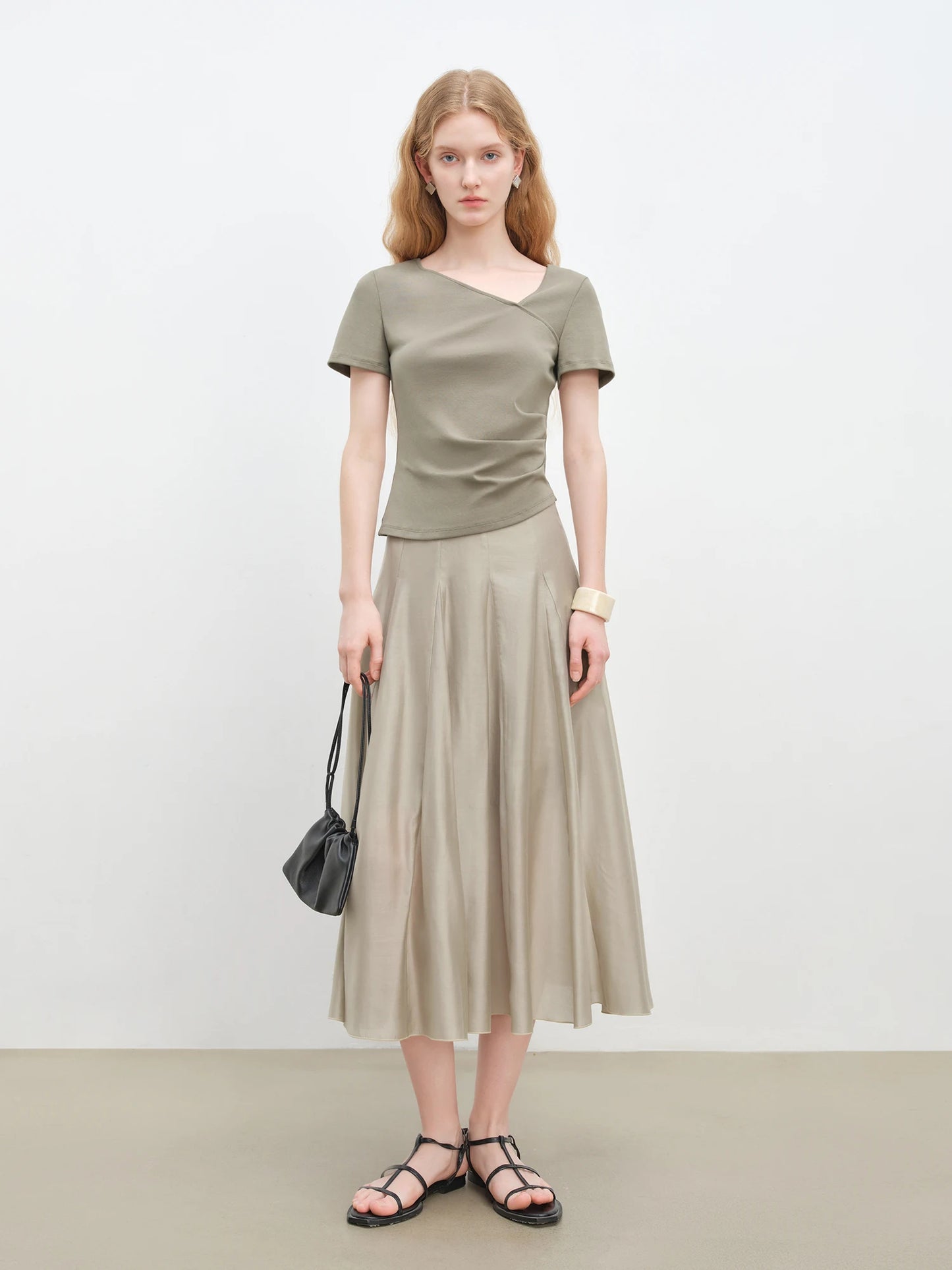 Stone Paneled A-Line Midi Skirt