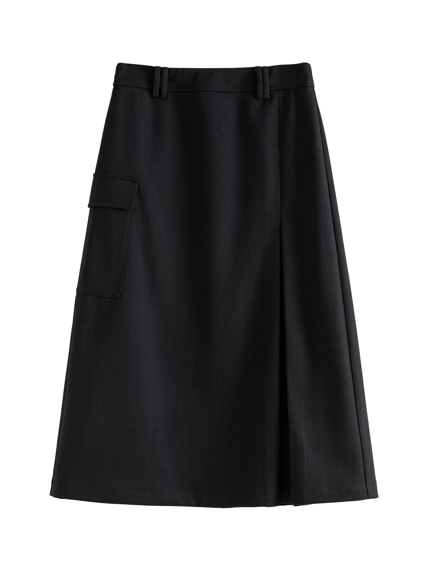 Black Cargo A-Line Midi Skirt