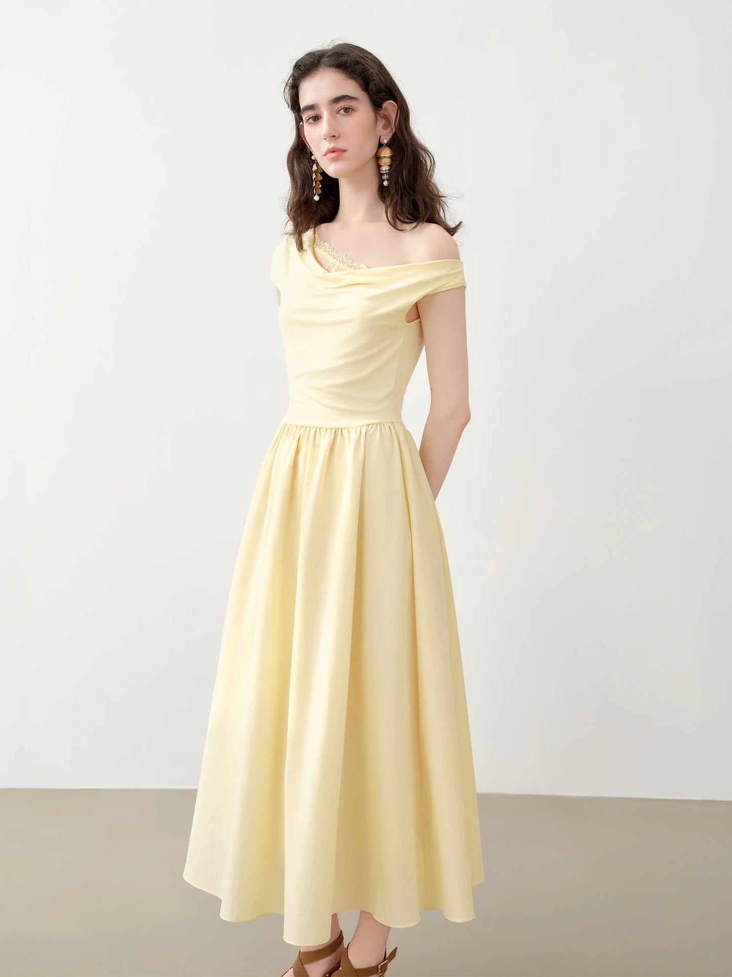 White Draped Off Shoulder Dress