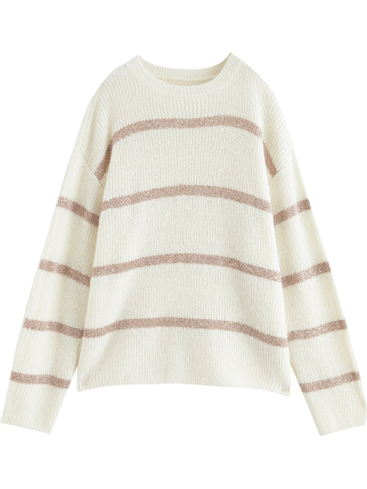 Cream Striped Crew Neck Sweater