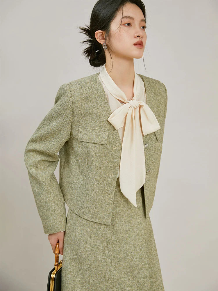 Cropped Blazer Long Skirt Set