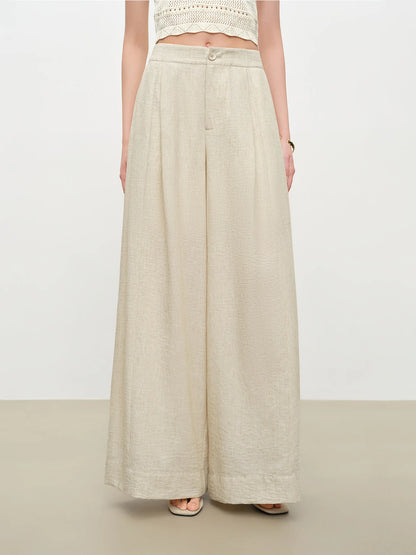 Oatmeal Pleated Wide Leg Trousers