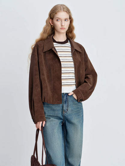 Brown Faux Suede Cropped Jacket