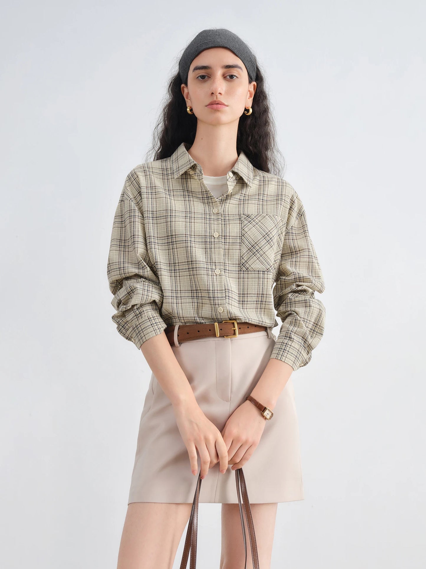Taupe Plaid Button Shirt