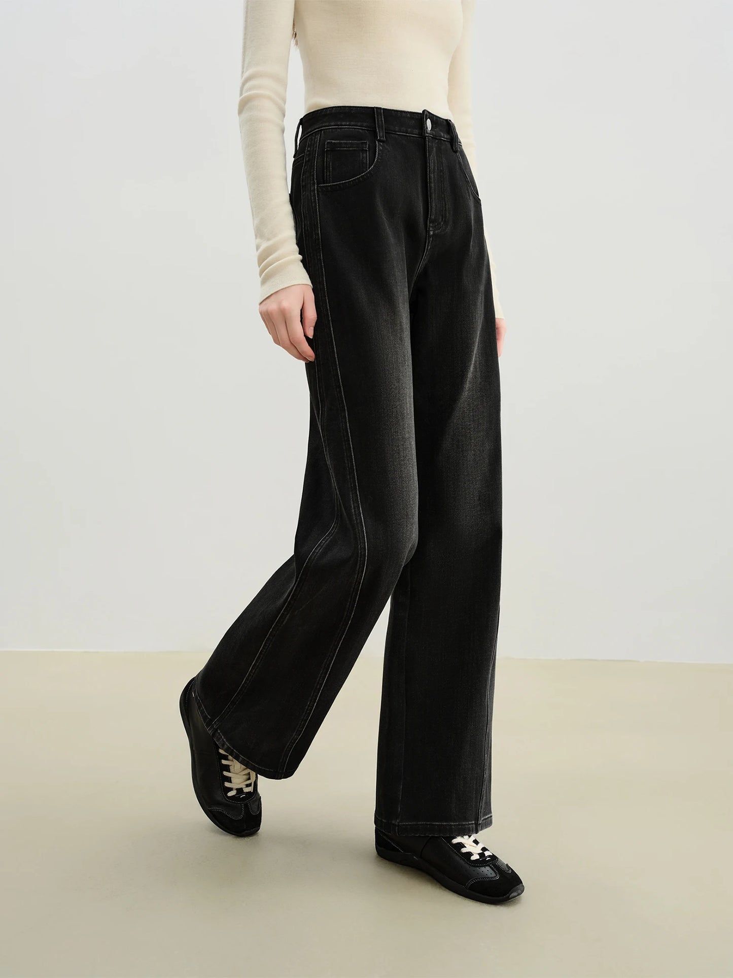 Black Seam Wide Leg Jeans