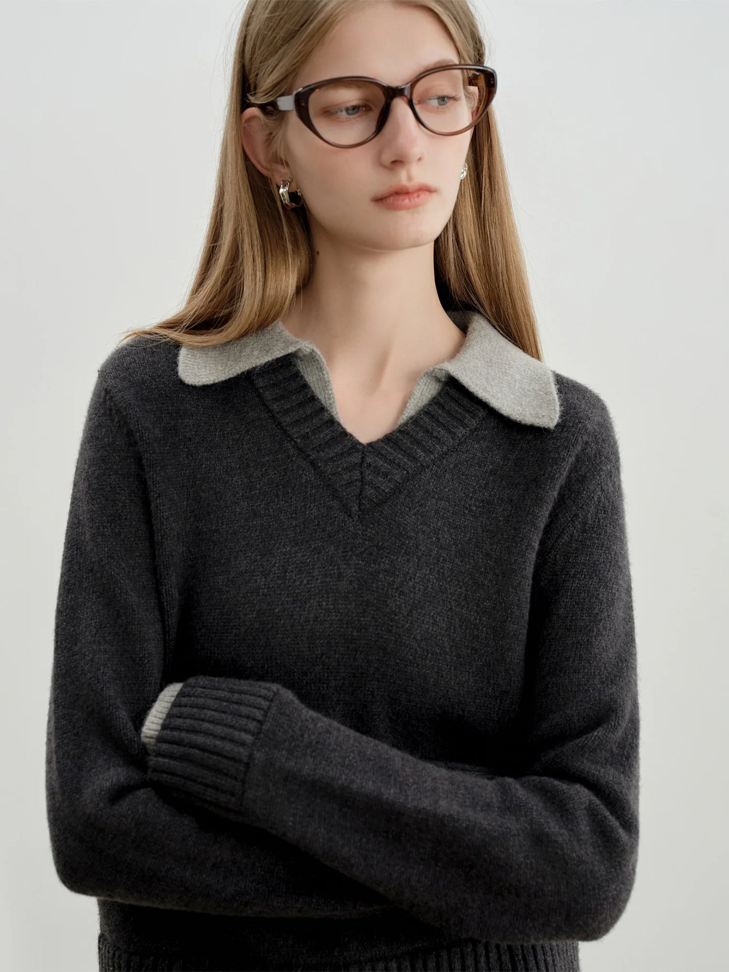 Black Contrast Collar Knit Sweater