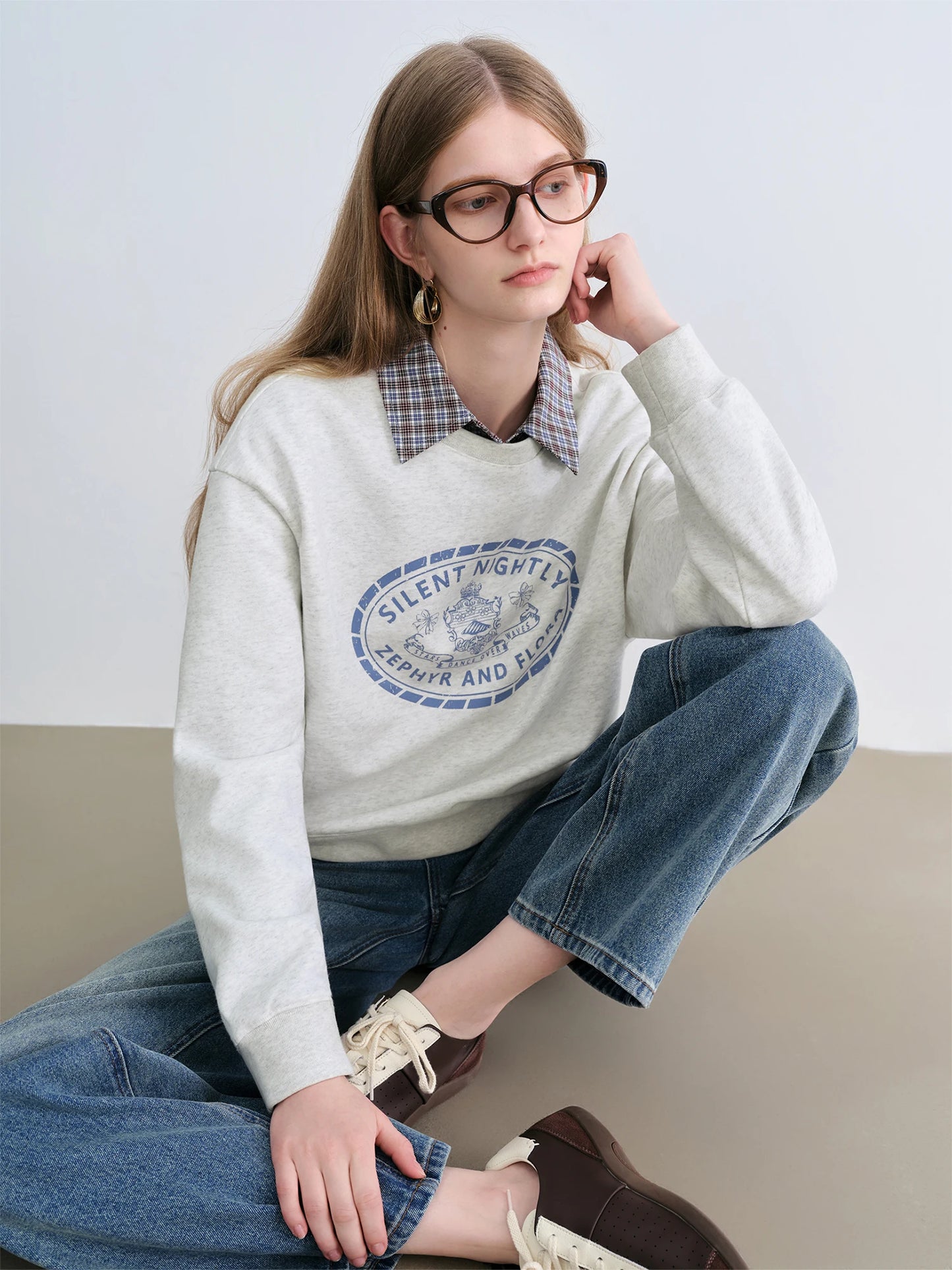 White Collegiate Graphic Sweatshirt