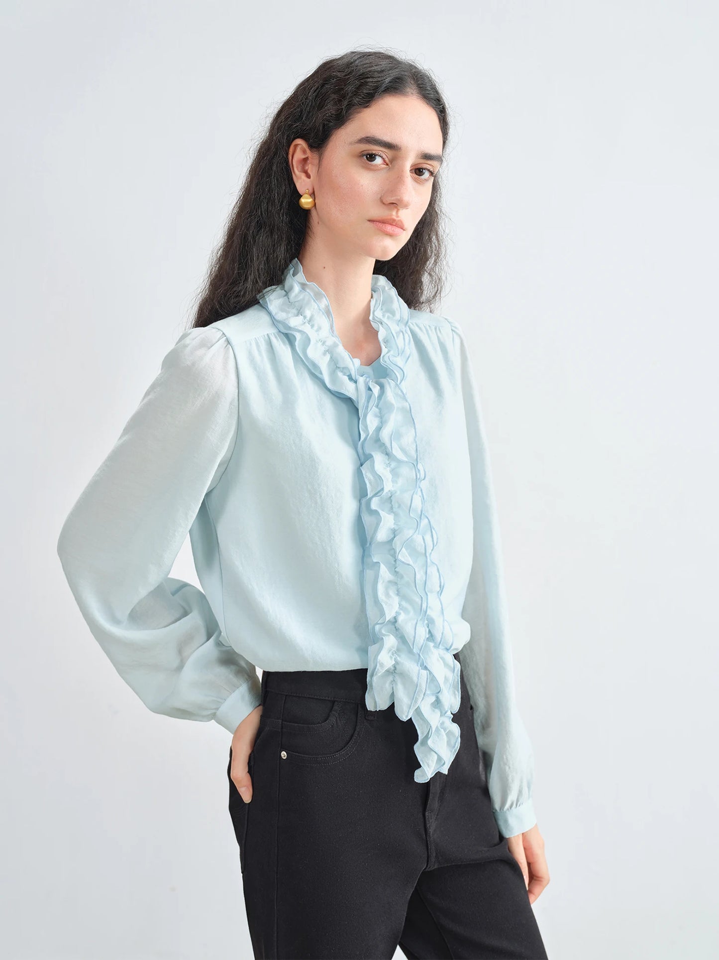 Butter Yellow Ruffle Trim Blouse