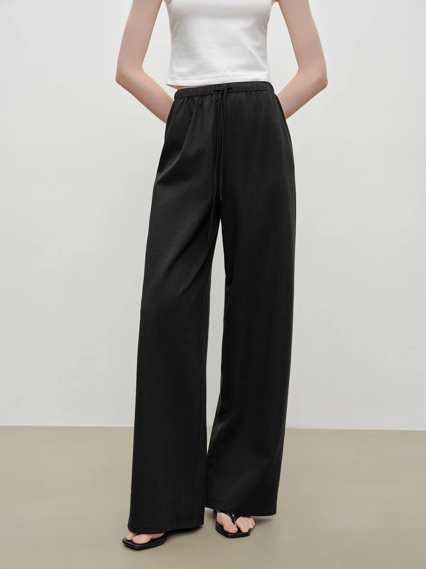 Taupe Drawstring Wide Leg Pants
