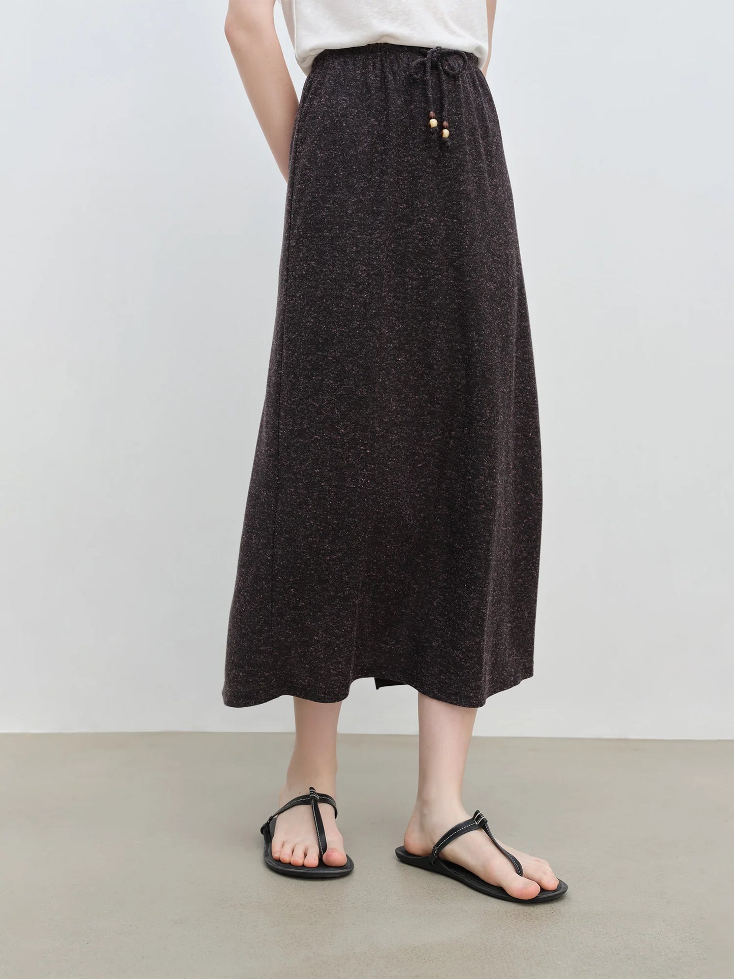 Charcoal Textured Linen Midi Skirt