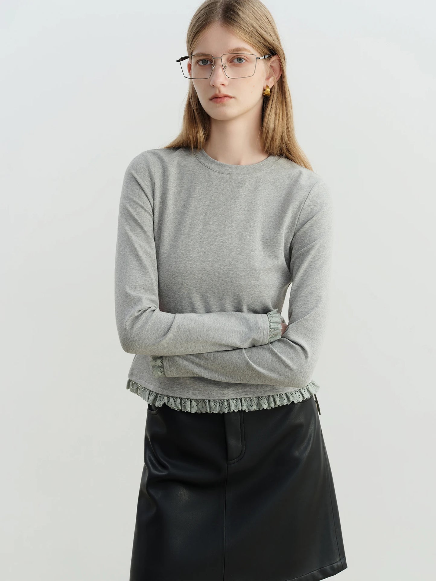 Ivory Lace Trim Long Sleeve Top