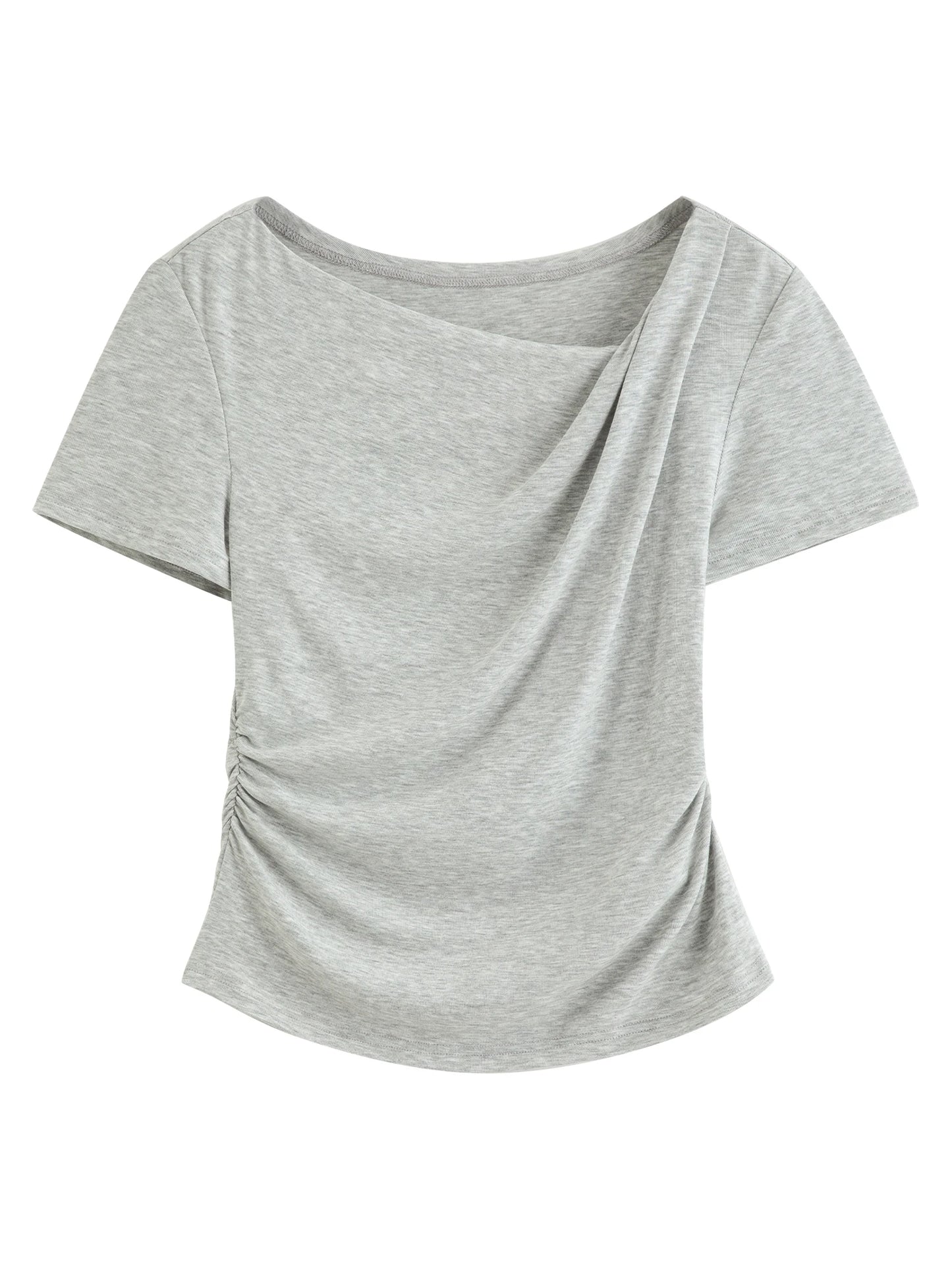 Gray Ruched Asymmetric Short Sleeve Top