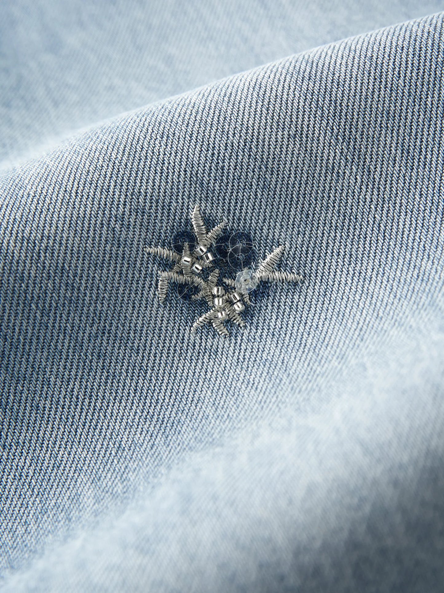 Light Blue Embroidered Wide Jeans