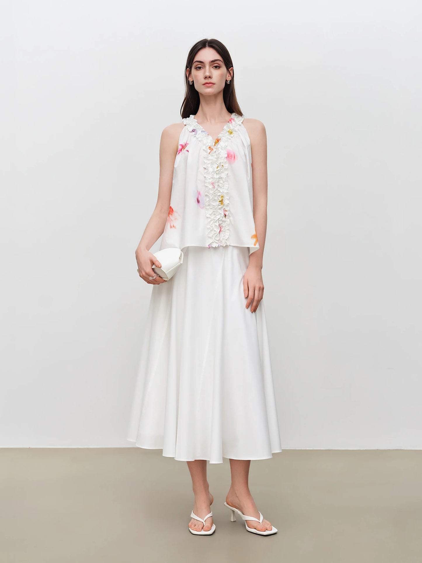 White Floral Embroidered Sleeveless Blouse