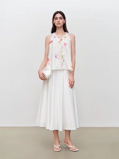 White Floral Embroidered Sleeveless Blouse