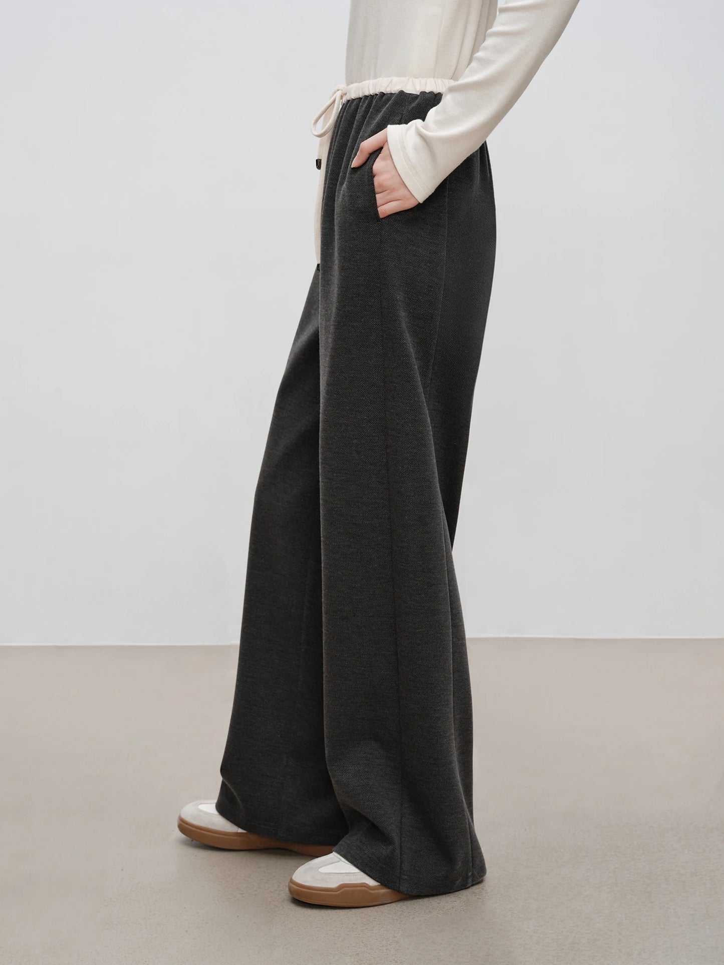 Grey Cotton Wool Straight Pants