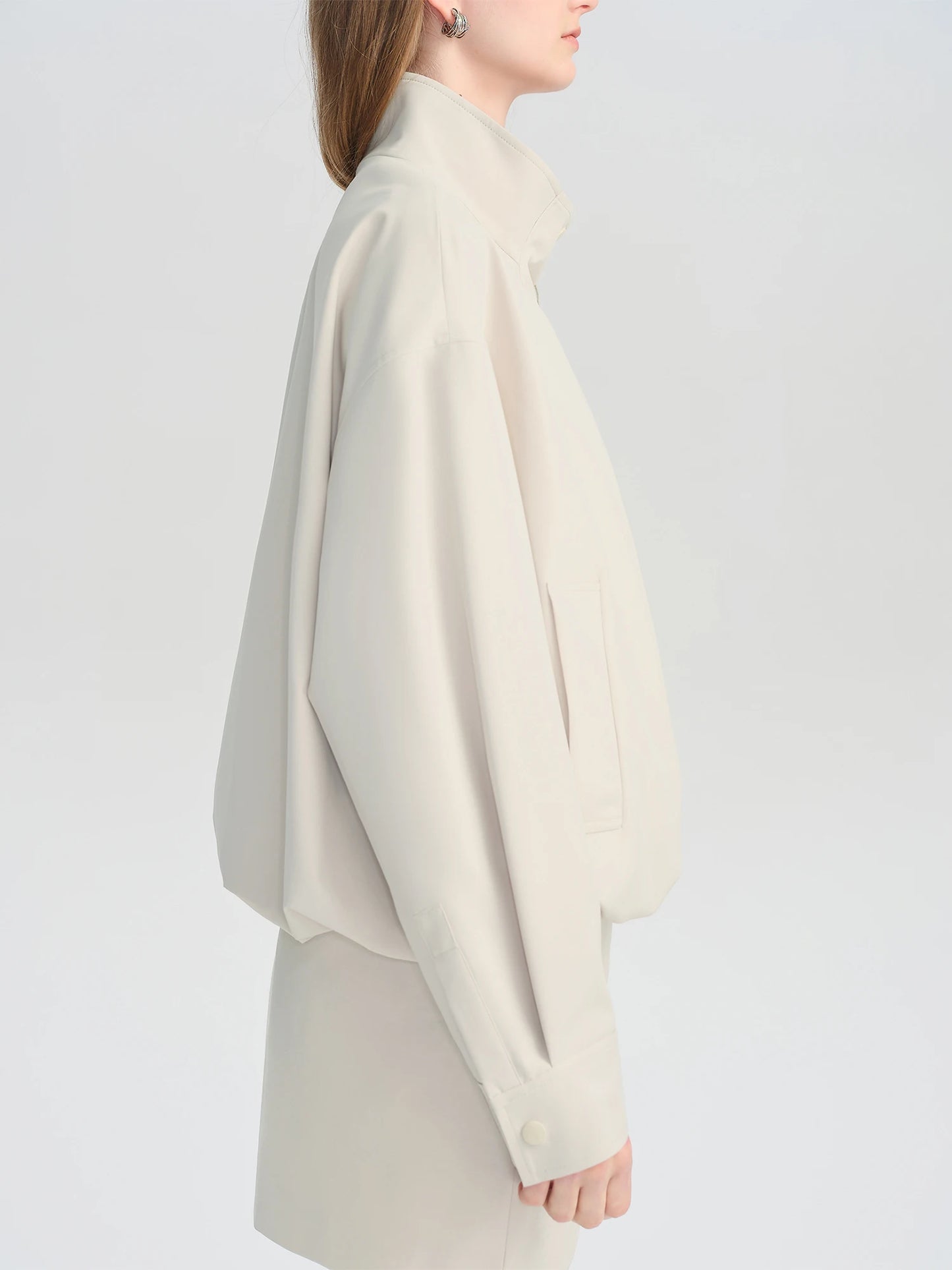 Ivory Stand Collar Short Jacket