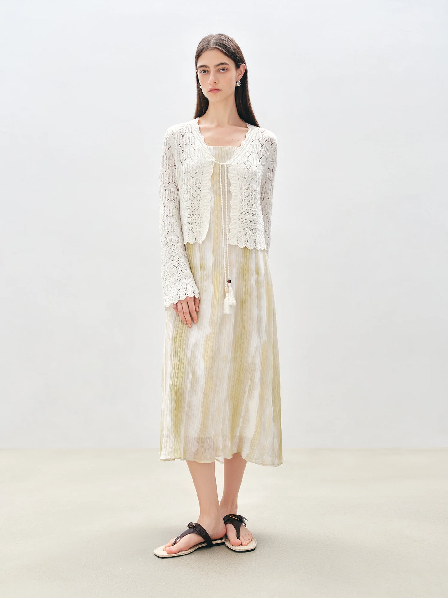 Ivory Pointelle Tie Front Cardigan