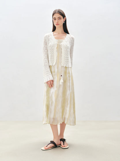 Ivory Pointelle Tie Front Cardigan
