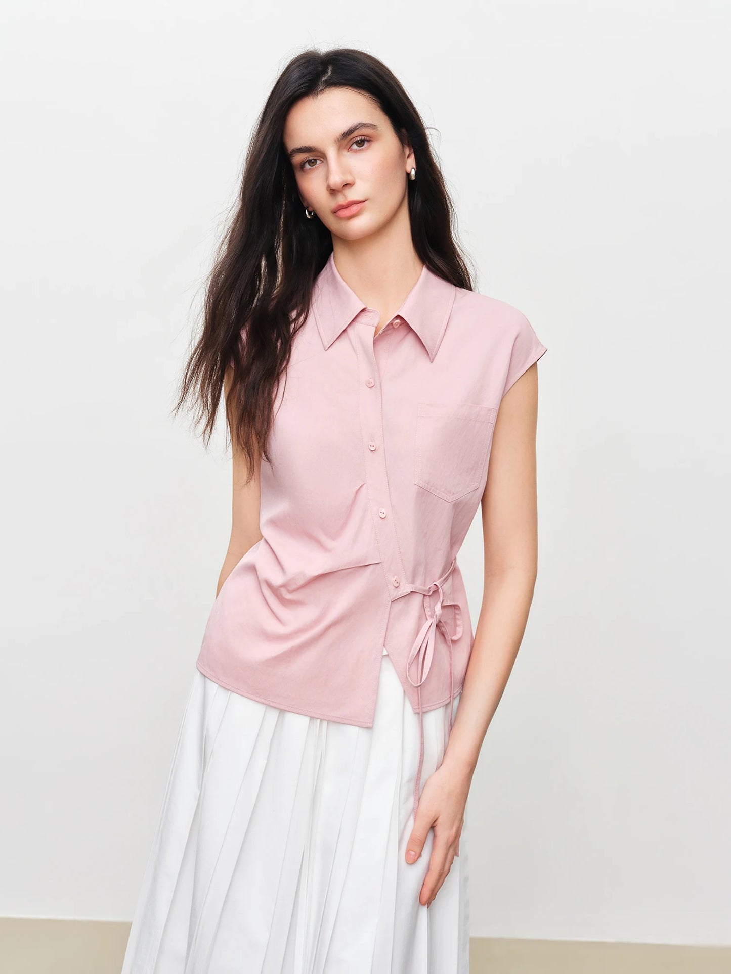 Ivory Tie Waist Sleeveless Shirt