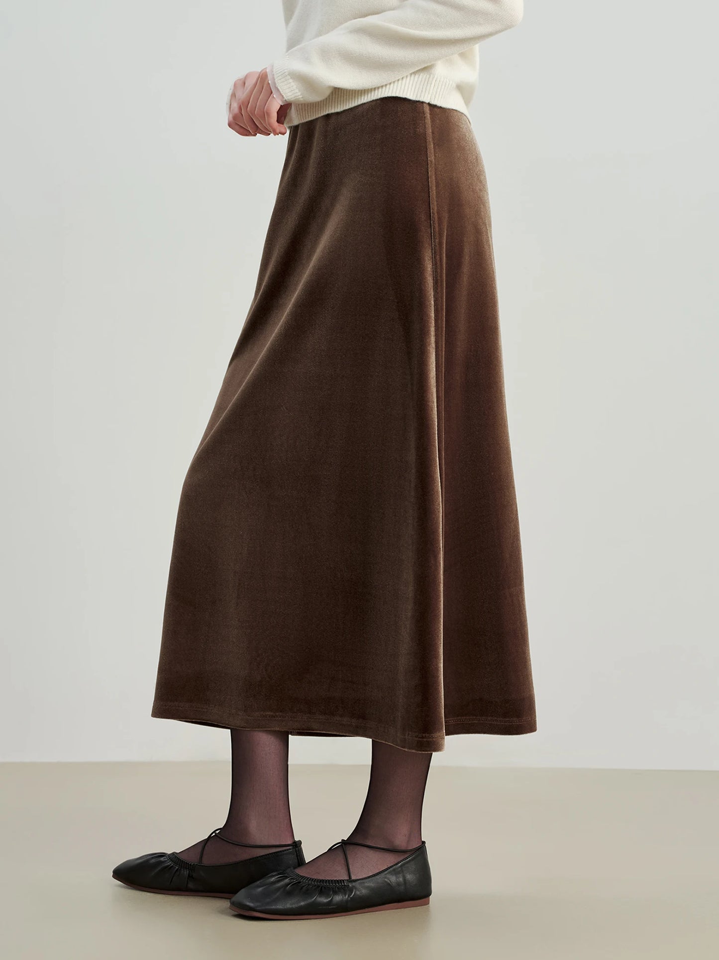 Black Velvet A-Line Midi Skirt